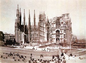 Vista de la Sagrada Familia, Barcelona, c.1900 (foto b/n) de Photographer Spanish