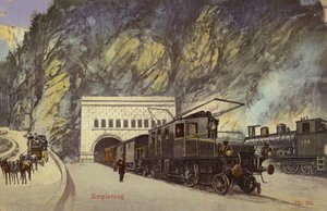 Tren a la entrada del túnel del Simplón (foto en color)