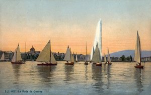 Yates en el puerto de Ginebra, Suiza (foto)