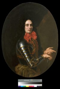 Retrato de un caballero con armadura y una bufanda roja