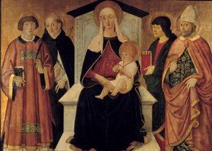 La Virgen y el Niño. La Virgen está rodeada por San Lorenzo diácono, San Pedro, San Juan, San Blas de Sebaste de Pier Francesco Fiorentino