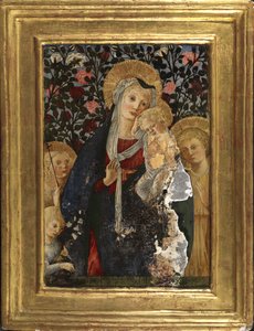 Virgen y Niño con el Infante San Juan, Santa Isabel y un niño con un jarrón de lirios, 1450-59 de Pier Francesco Fiorentino