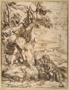 San Jerónimo leyendo en el desierto, después de Tiziano de Pier Francesco Mola