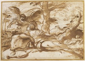 El Ángel Apareciendo a Agar en el Desierto (recto) de Pier Francesco Mola