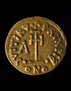 Solidus del príncipe Arechi, reverso, monedas lombardas, siglo VIII de Blaise Nicolas Le Sueur