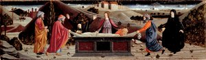 Políptico de la Misericordia: alrededor del cuerpo de Jesucristo: San Juan, la Virgen María, Santa María Magdalena, San José de Arimatea y San Nicodema de Piero della (school of) Francesca