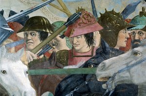 Detalle de La Leyenda de la Vera Cruz mostrando la Batalla de Heraclio I de Bizancio contra Cosroes II de Piero della Francesca