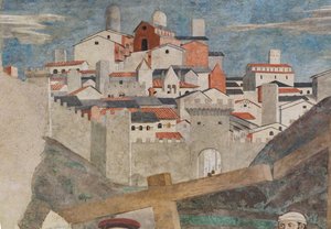 Hallazgo de las tres cruces y verificación de la Cruz, de Las historias de la Vera Cruz (fresco) de Piero della Francesca