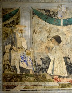 Retrato de Sigismondo Pandolfo Malatesta (1417-1468) en oración ante San Sigismondo (Sigismondo). Fresco de Pietro di Benedetto dei Franceschi dit Piero della Francesca (1422-1492) de Piero della Francesca