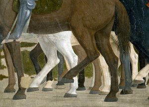 La Leyenda de la Verdadera Cruz, la Victoria de Constantino en la Batalla del Puente Milvio, detalle de los pies del caballo (detalle)