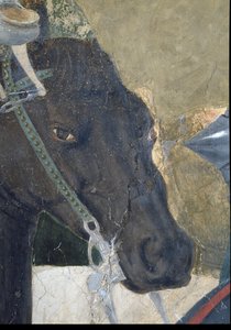 La Leyenda de la Verdadera Cruz, la Victoria de Constantino en la Batalla del Puente Milvio, detalle de la cabeza del caballo (detalle) de Piero della Francesca