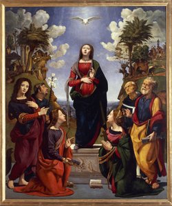 Inmaculada Concepción rodeada de Santos, c.1500-05 de Piero di Cosimo