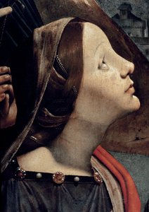 Santa Catalina de Alejandría (detalle) de Virgen y Niño en el trono rodeados de santos de Piero di Cosimo