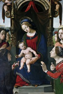 Virgen y Niño en el trono rodeados de santos (detalle) de Piero di Cosimo