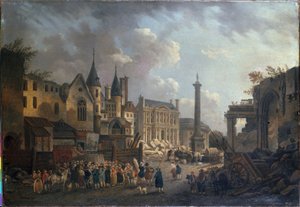 Espectáculo ferial en un cruce imaginario de París, hacia 1770 (óleo sobre lienzo)