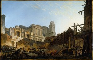 La Foire Saint-Germain tras el incendio de la noche del 16 al 17 de marzo de 1762, hacia 1762 (óleo) de Pierre Antoine Demachy