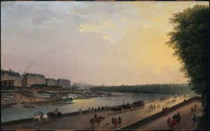 El Sena en la Grenouillère, vista desde la terraza ribereña de las Tullerías, hacia 1777 (óleo sobre madera) de Pierre Antoine Demachy