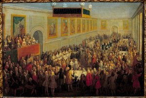 Fiesta del sacro de Luis XV en el Palacio Arzobispal de Reims, 25 de octubre de Pierre Denis Martin