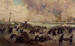 Tropas belgas en combate en el Yser, octubre de 1914, Primera Guerra Mundial, Bélgica, siglo XX