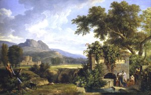 Paisaje clásico con figuras bebiendo en una fuente de Pierre-Henri de Valenciennes