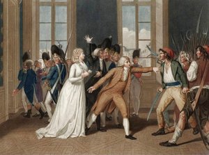 Jornada del 20 de junio de 1792 en el castillo de las Tullerías en París - Devoción de Madame Elisabeth (Elisabeth Philippine Marie Helene de France conocida como Madame Elisabeth (1764-1794) - grabado por Pierre Bouillon (1776 - 1831)