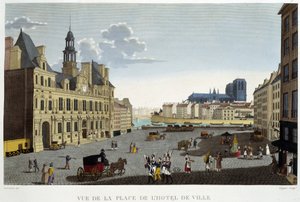Plaza del Hôtel de Ville, circa 1820 - en "Vues de Paris" por Courvoisier