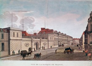 El Banco de Francia desde la Rue Croix-Petits-Champs en París (grabado)