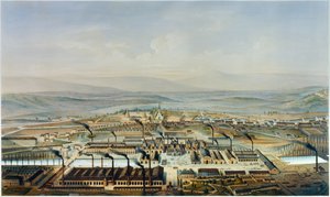 Vista de los talleres de Creusot y Chateau de la Verrerie, litografía después de acuarela de Pierre Tremaux de Pierre (after) Tremaux