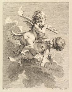 Dos cupidos, uno llevando una antorcha, otro un arco, 1727-60