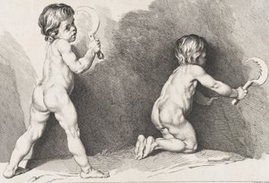Dos niños desnudos de pie, del Nuevo Libro de Niños, 1720-60