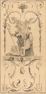 Pastor y pastora (?) de Pierre Alexandre Aveline after Antoine Watteau