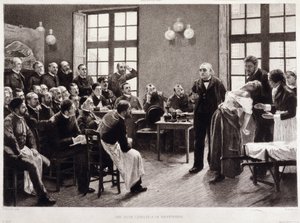 Una conferencia clínica del Dr. Charcot en la Salpêtrière en 1887. Estudiantes del departamento del profesor Jean Martin Charcot que explica el caso de Blanche Wittman, su paciente y conejillo de indias preferido para su investigación sobre la histeria de Pierre Andre (after) Brouillet