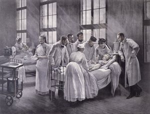La difteria curada por el Doctor Roux, grabado por E. Buval de Pierre Andre Brouillet