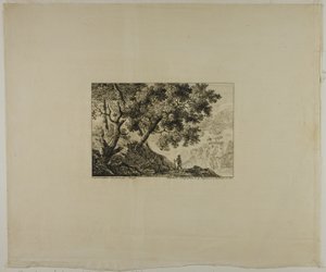Paisaje con hombre portando bastón de Pierre Antoine Mongin