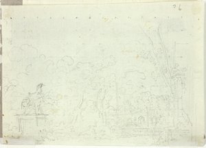 Vista del parque de Versalles: Estatua ecuestre entre árboles de Pierre Antoine Mongin