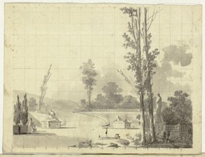 Vista del parque de Versalles: Escalera y dos álamos de Pierre Antoine Mongin