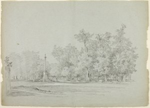 Vista del parque de Versalles: Paisaje con columna conmemorativa y arboleda de Pierre Antoine Mongin