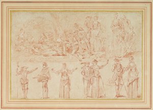 Dos fiestas galantes y estudios de figuras individuales y parejas de Pierre Antoine Quillard