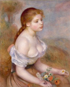 Una joven con margaritas de Pierre Auguste Renoir