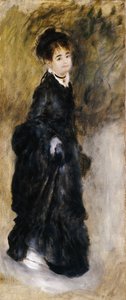 Una Joven, Cuerpo Entero, Sosteniendo su Falda, 1877 de Pierre Auguste Renoir