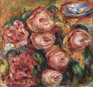Composición con rosas y una taza de té