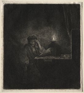 Copia de Estudiante en una mesa a la luz de las velas de Pierre Auguste Renoir
