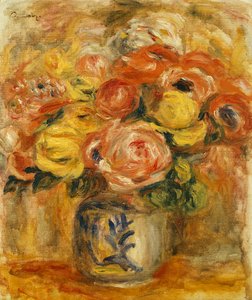 Flores en un jarrón azul y blanco de Pierre Auguste Renoir