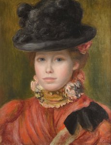 Joven con sombrero negro y flores rojas de Pierre Auguste Renoir
