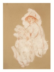 Madre e hijo (Maternidad) (sanguina y tiza blanca sobre papel colocado sobre lienzo)
