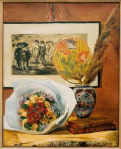 Naturaleza muerta con ramo y abanico de Pierre Auguste Renoir