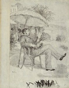 En la terraza de un hotel en Bordighera: El pintor Jean Martin revisa su cuenta de Pierre Auguste Renoir