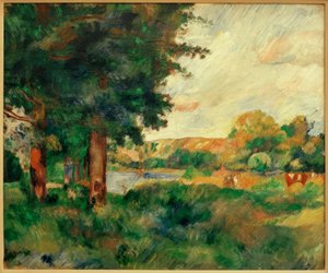 Paisaje de la isla de Francia con grandes árboles de Pierre Auguste Renoir