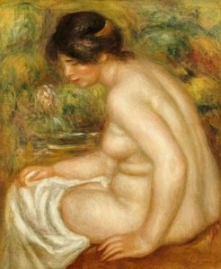Vista lateral de un bañista sentado de Pierre Auguste Renoir