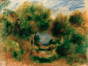 Salida del bosque, mar al fondo de Pierre Auguste Renoir